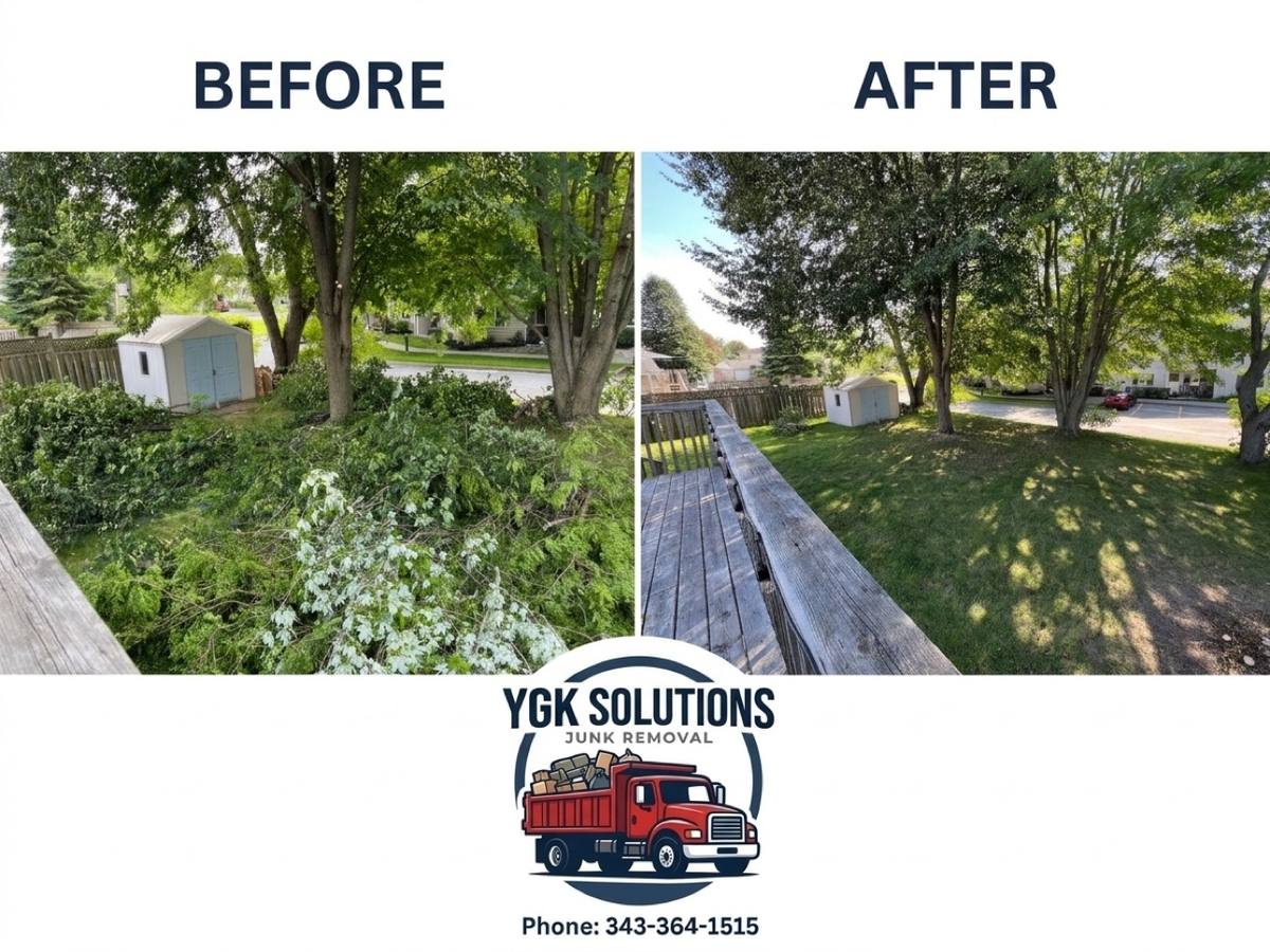 Before and after yard cleanup by YGK Junk Solutions